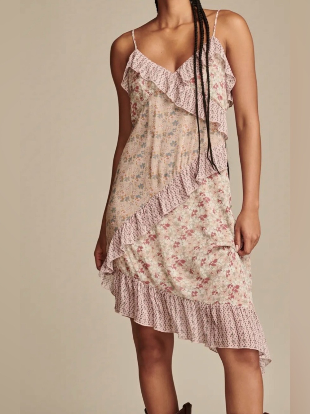 NWT Lucky Brand Coastal Cowgirl Coquette Floral Asymmetrical Midi Dress - Large